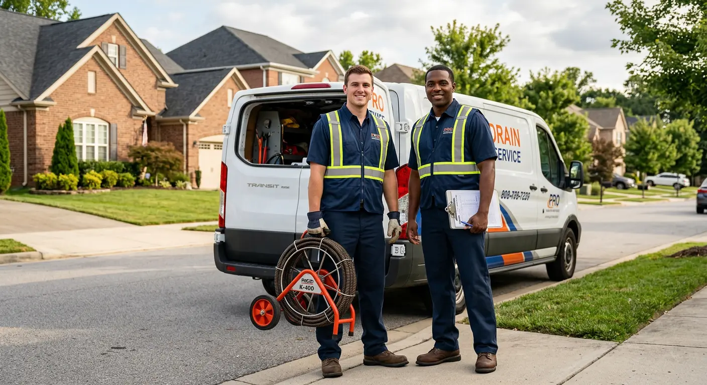 Sewer and drain service team with equipment ready for work in Powder Springs
