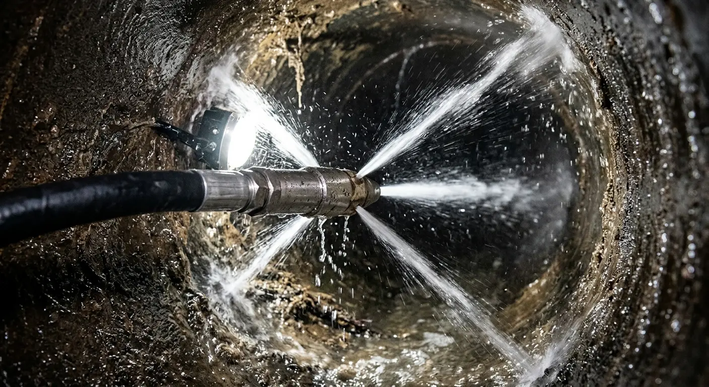 High-pressure hydro jetting nozzle cleaning sewer pipe for Emergency Drain Service in Powder Springs